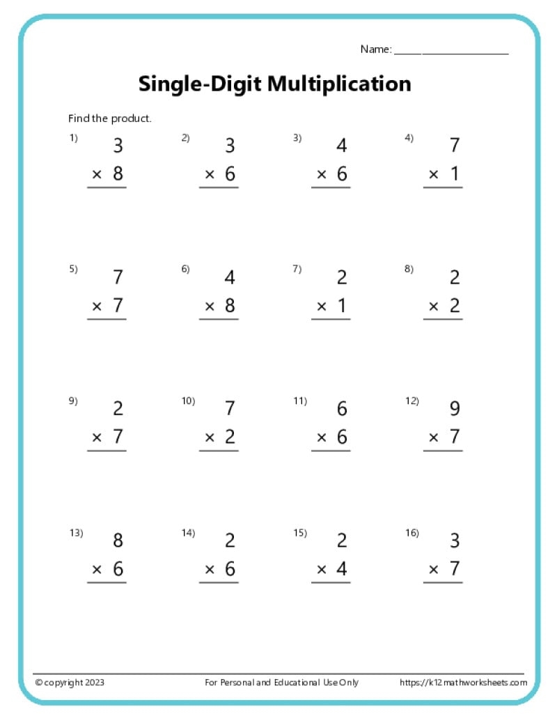 Basic Multiplication Worksheets K12 Math Worksheets