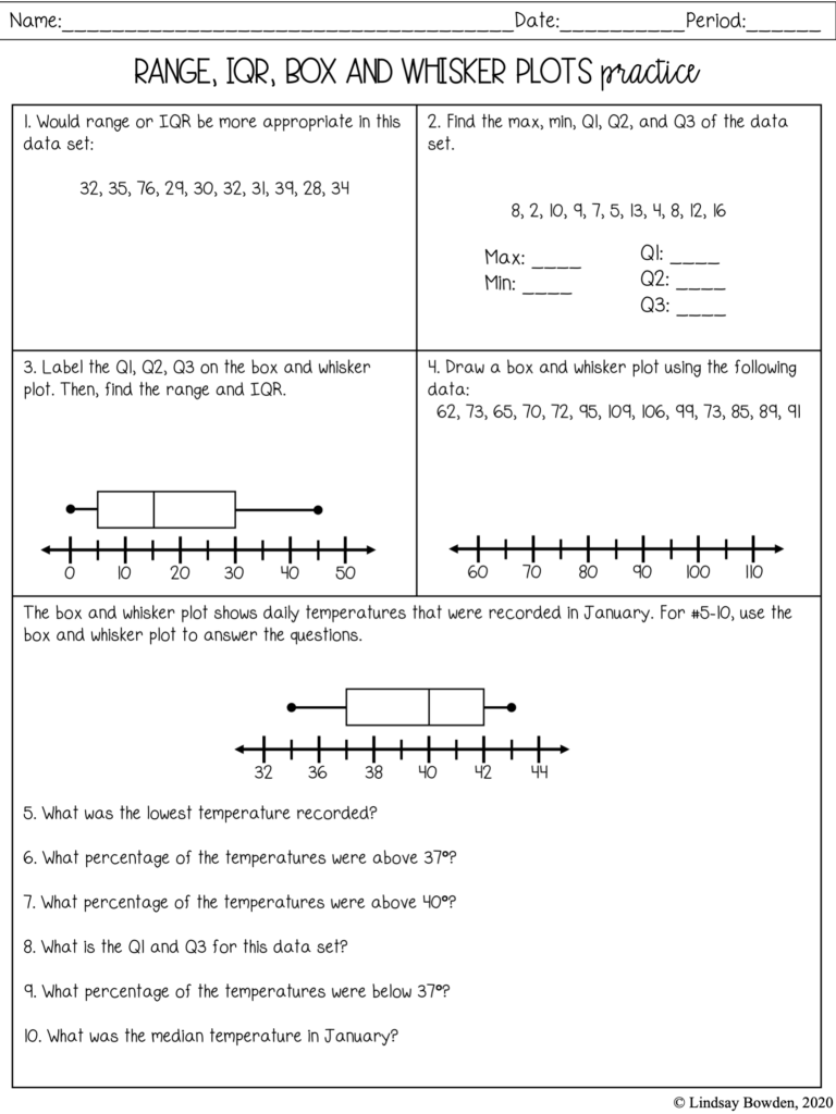 Box And Whisker Plots Guided Notes And Worksheets 7th 10th Grade Algebra Lindsay Bowden