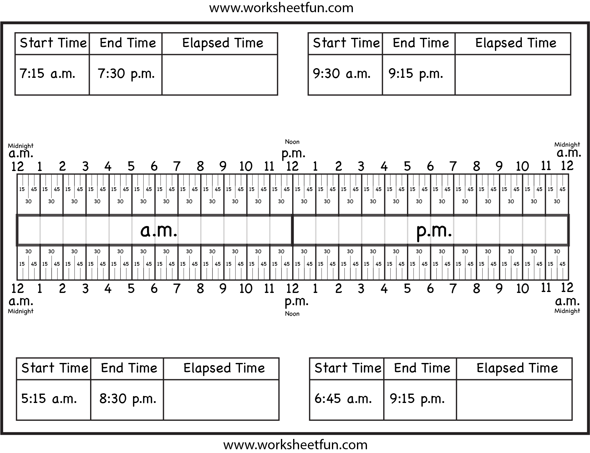 Calculate Elapsed Time 5 Worksheets 15 30 45 60 Minutes Quarter Hours FREE Printable Worksheets Worksheetfun