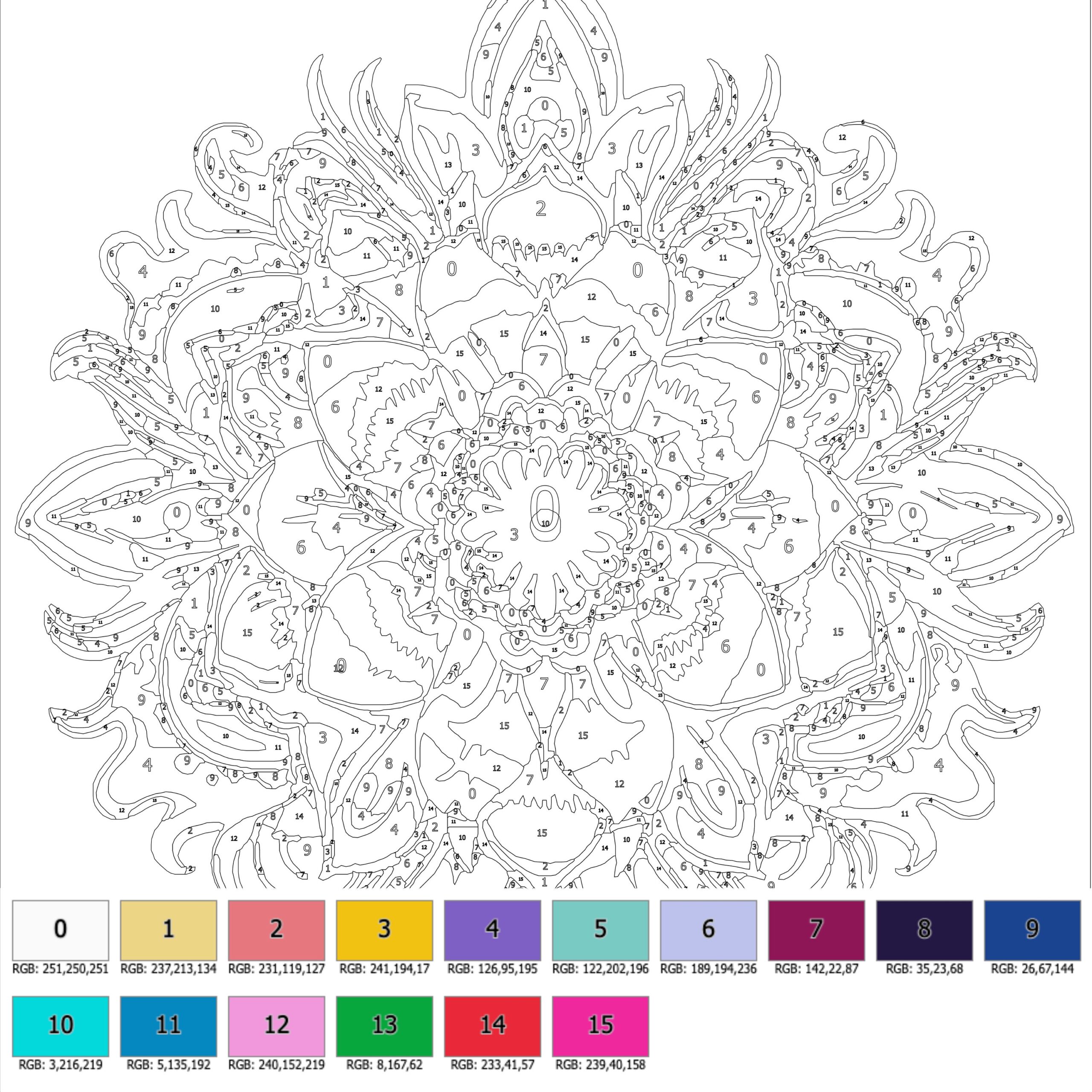 Color By Number For Adult Mandala Flower Paint By Number Printable coloring Pages Digital Download advanced Intricate Detailed Book 255 Etsy