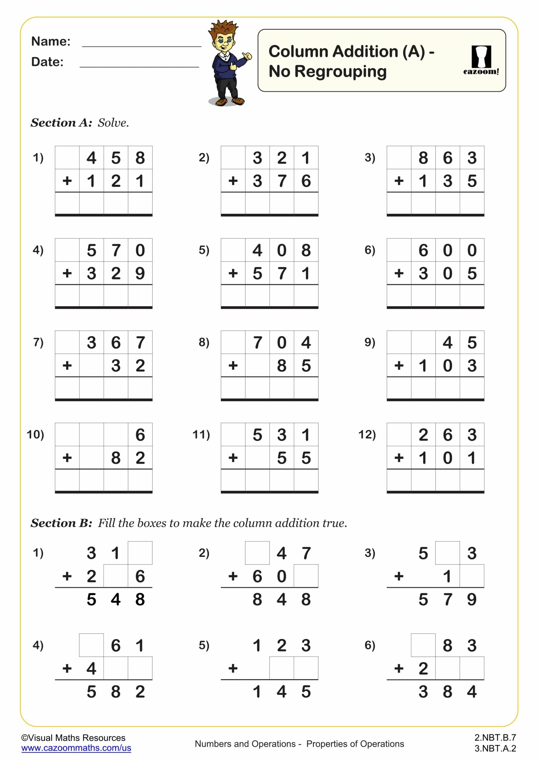 Column Addition A Worksheet 2nd Grade Addition Worksheets Cazoom Math