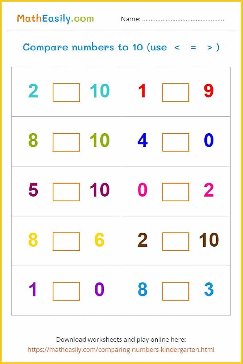 Comparing Numbers Games ONLINE Worksheets