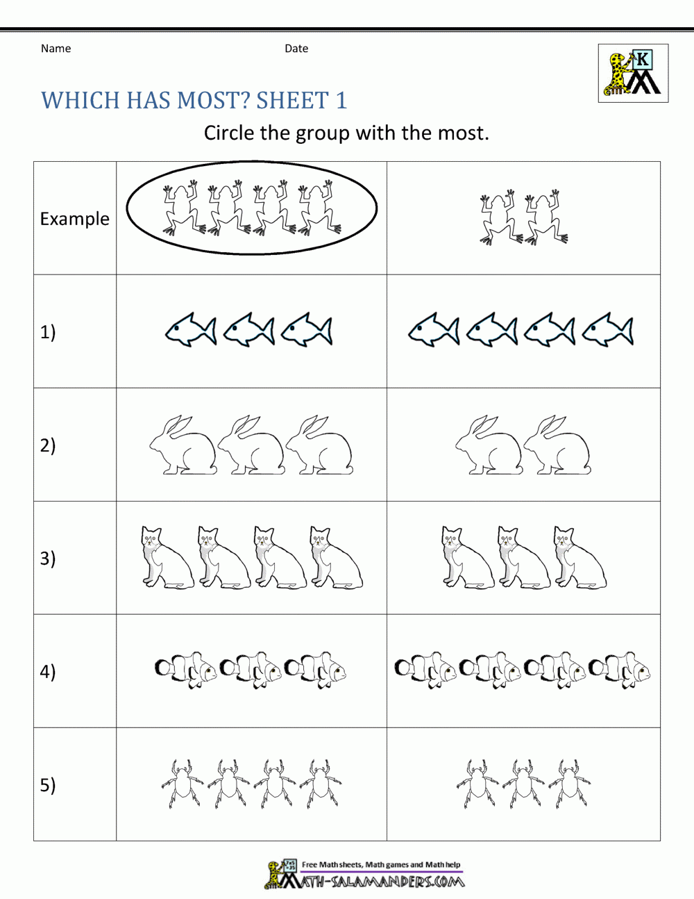 Comparing Numbers Worksheet Comparing Numbers And Amounts Up To 10