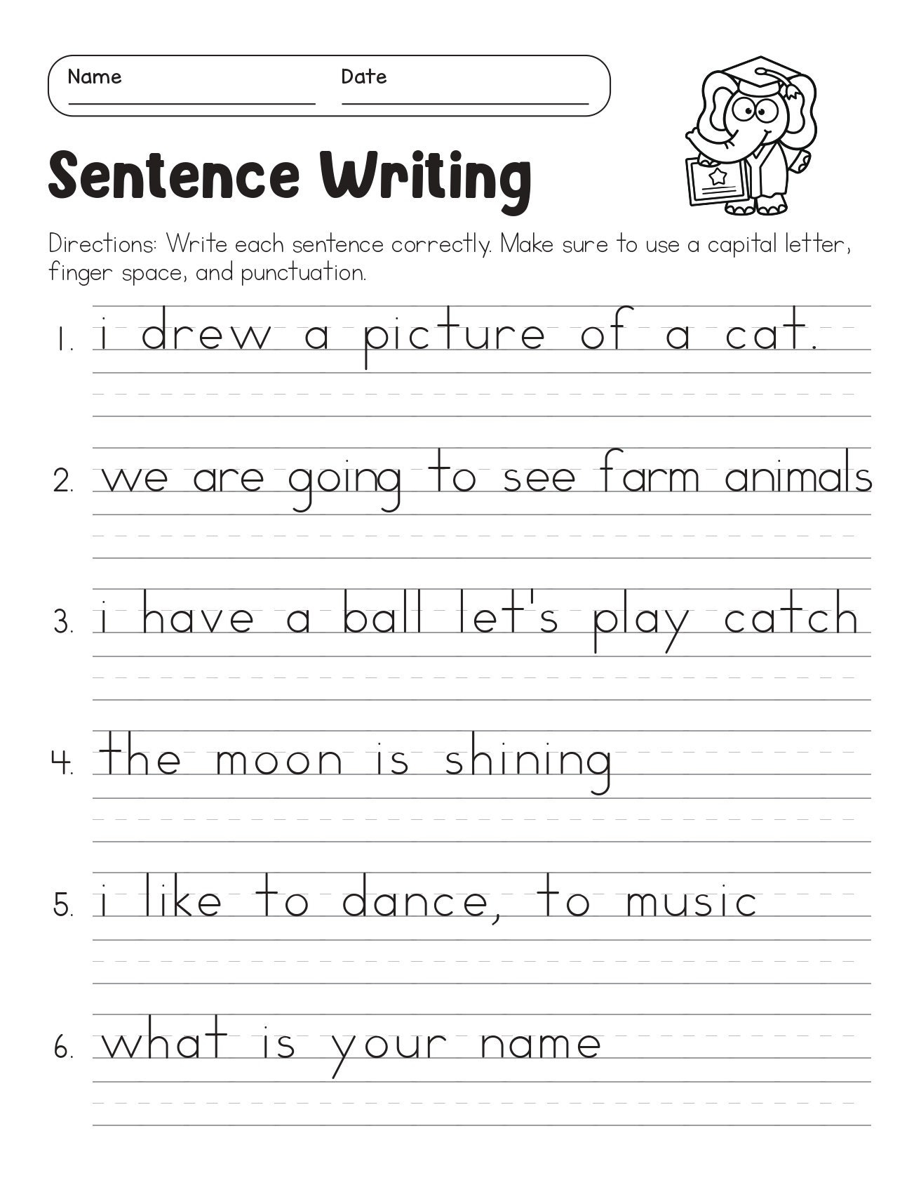 1st grade writing worksheets