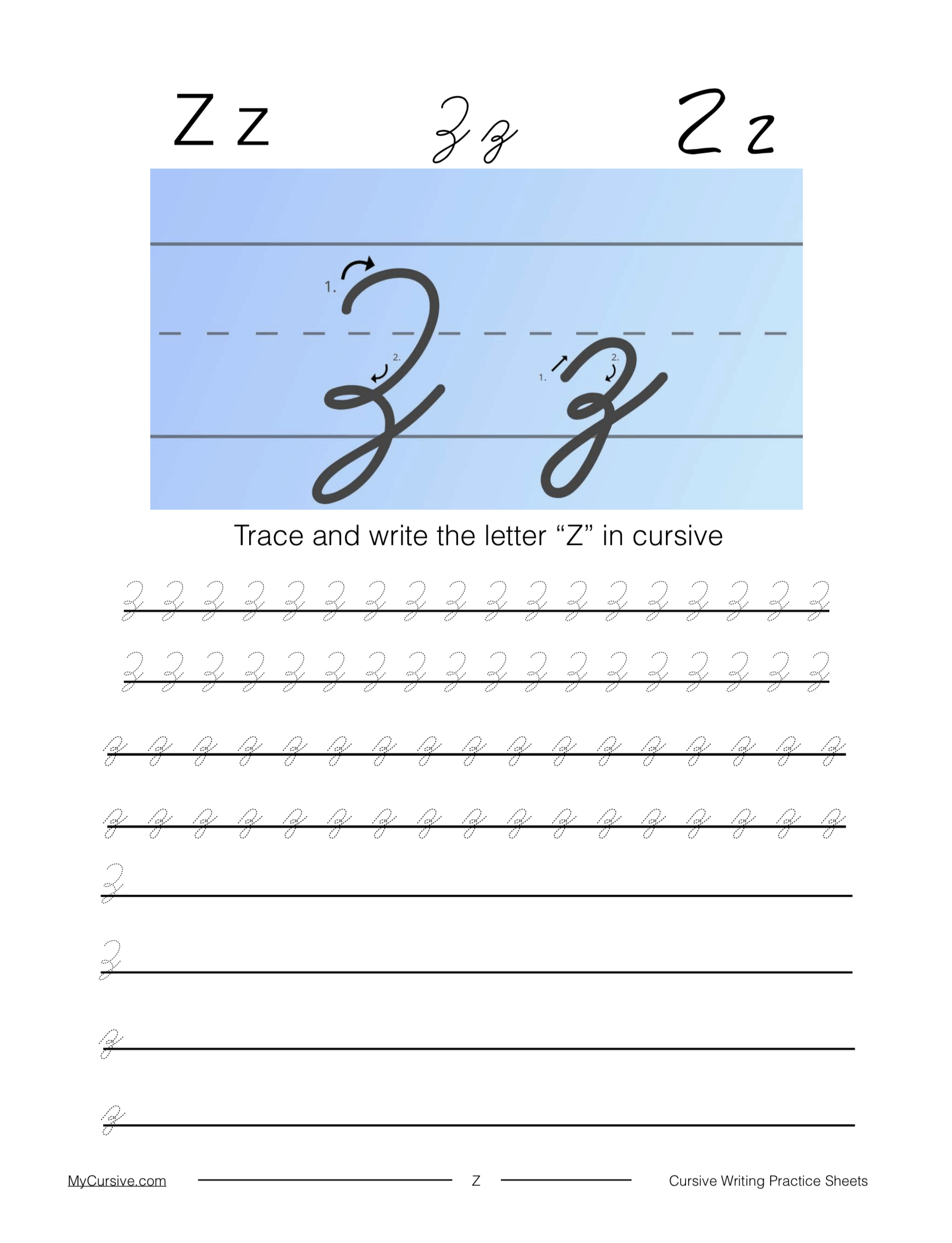 Cursive Z Full Tutorial And Worksheet