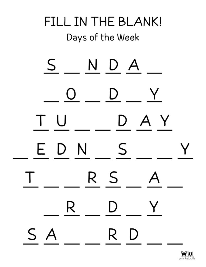 Days Of The Week Worksheets Printables 50 Free Pages Printabulls Worksheets Library