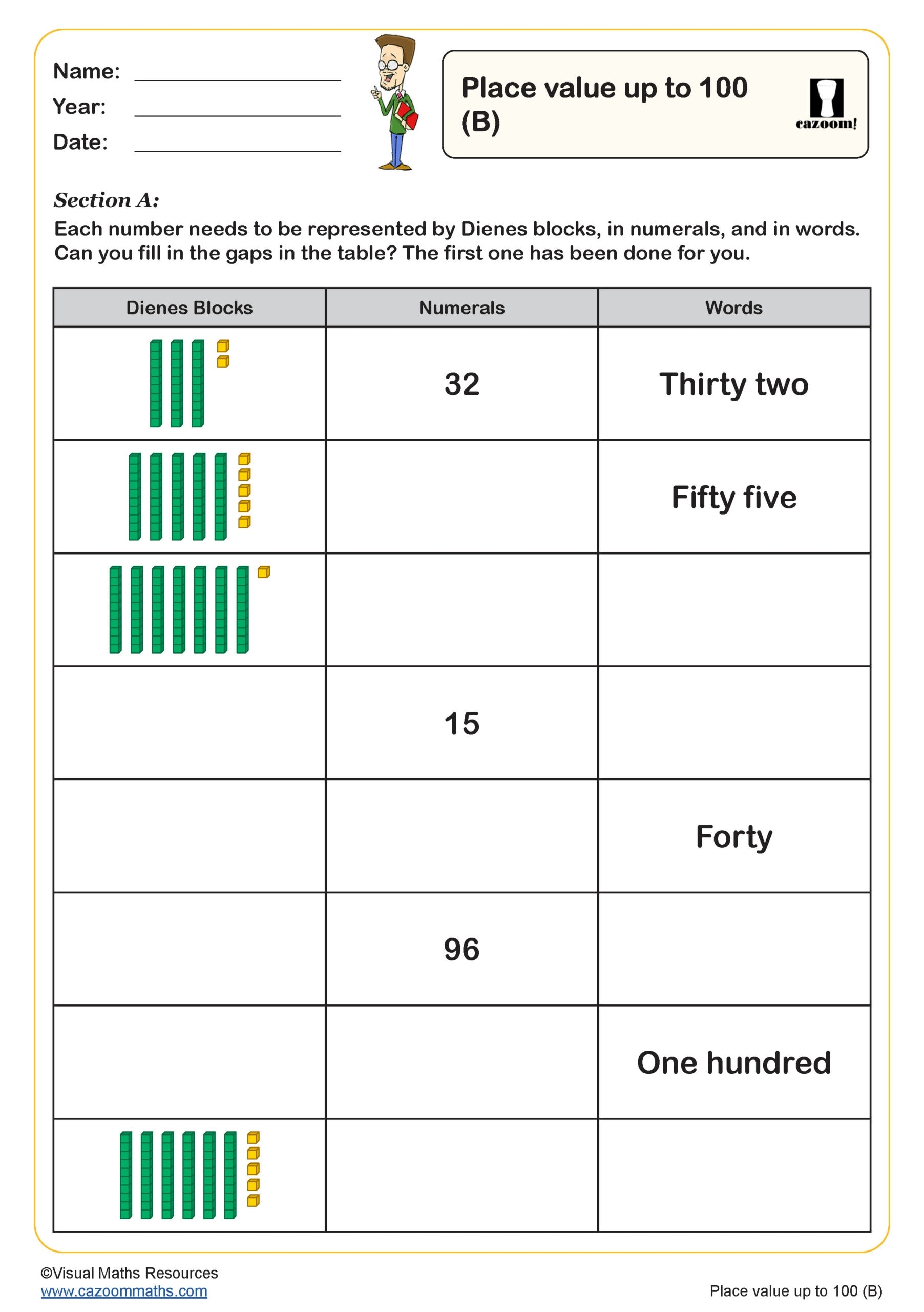 Decimal Place Value Tenths Hundredths And Thousandths Worksheet Printable PDF Year 5 Number Worksheet