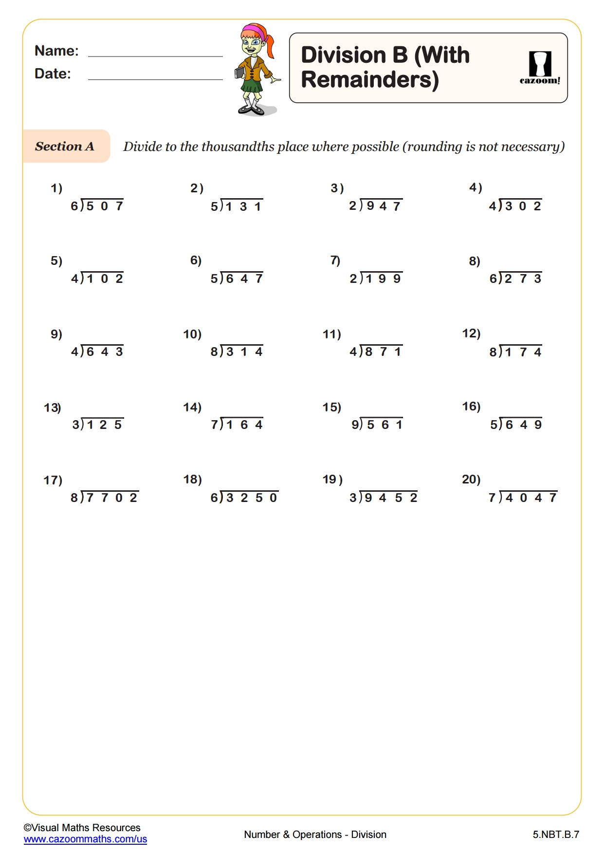 5th grade division worksheets