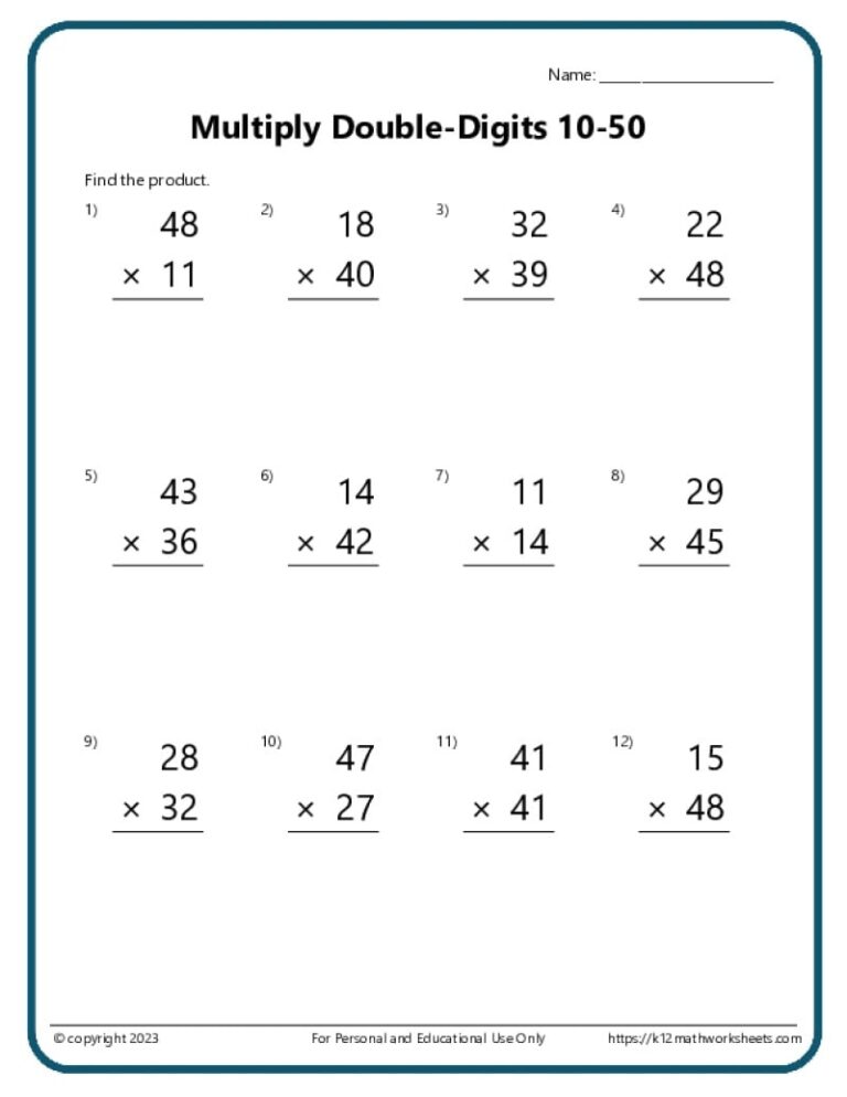 Double Digit Multiplication Worksheets