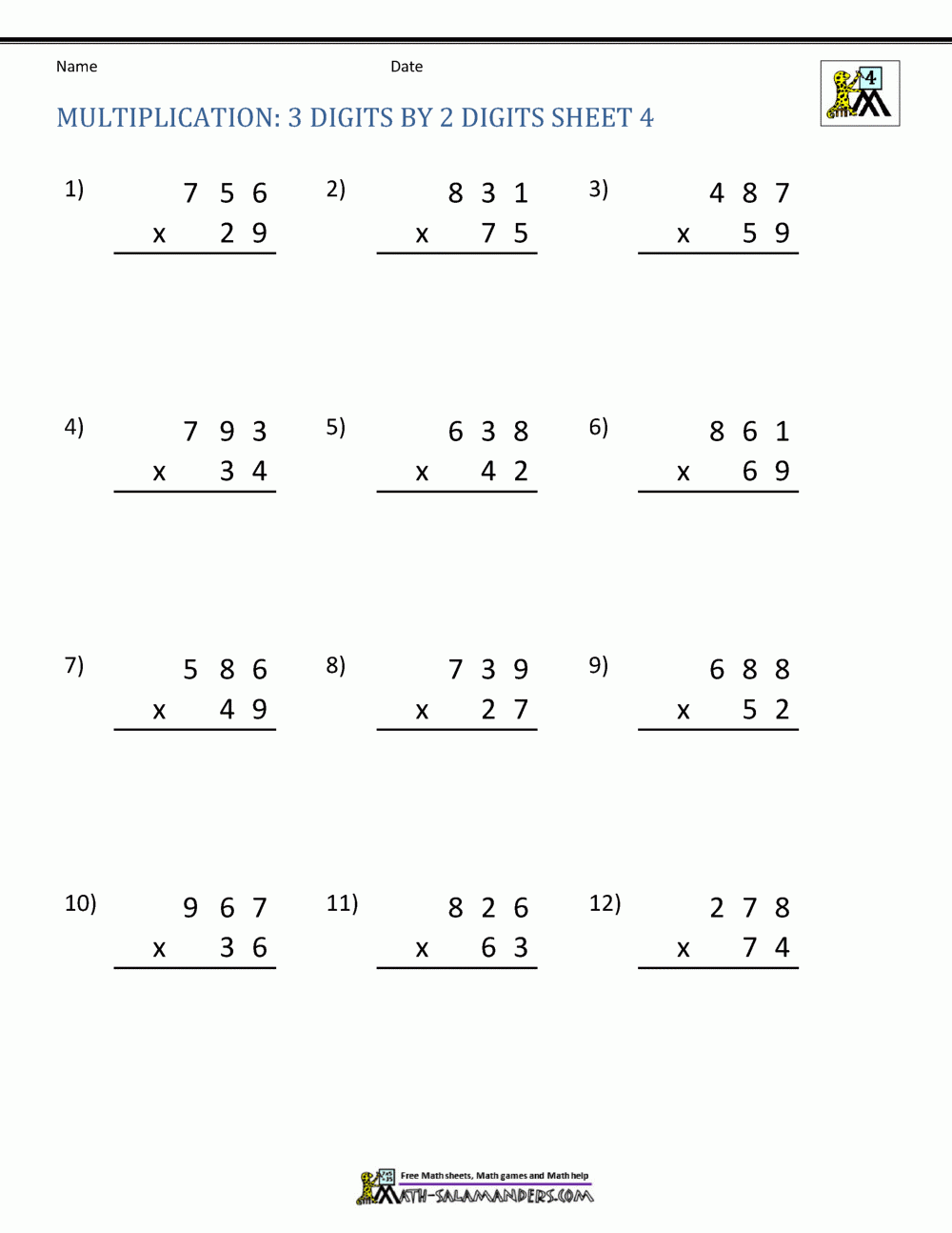 Double Digit Multiplication Worksheets 4th Grade