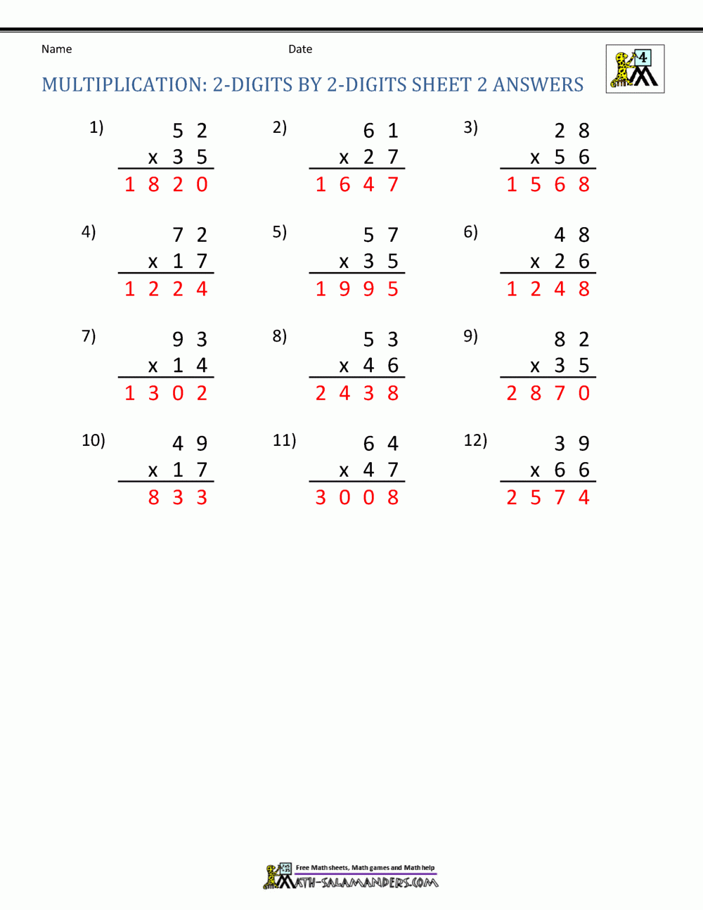 Double Digit Multiplication Worksheets 4th Grade Double Digit Multiplication Worksheets 4th Grade