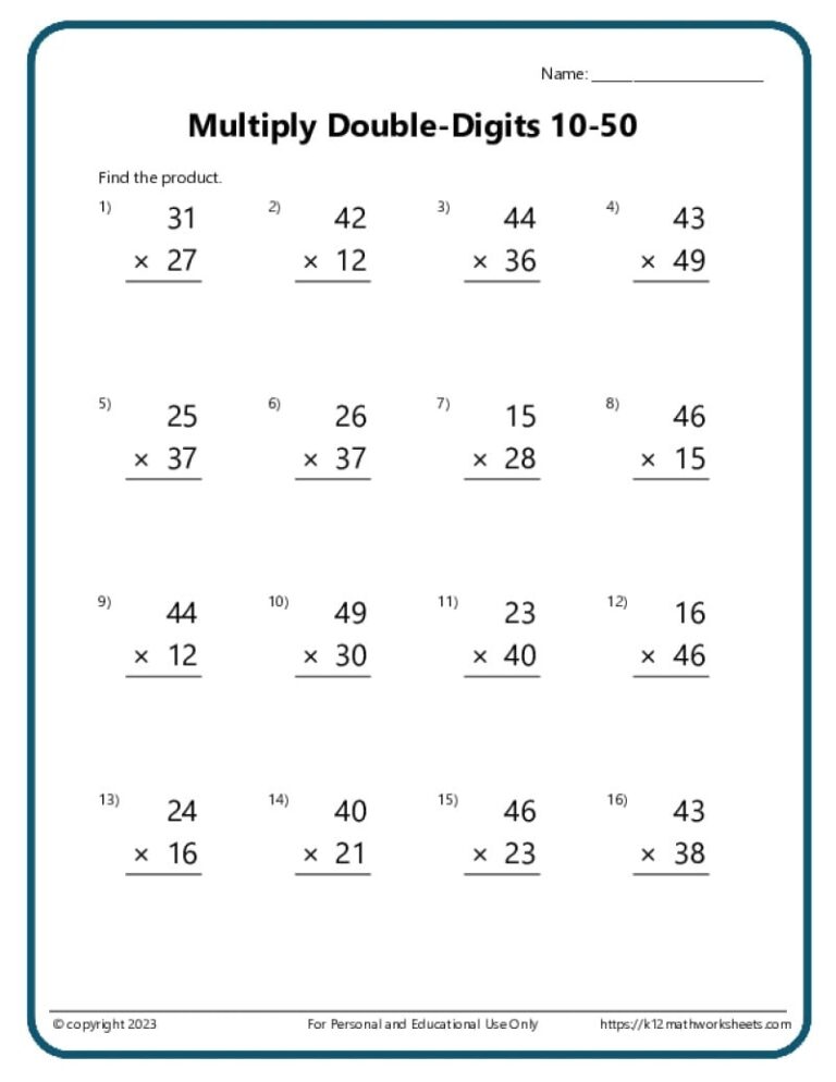 Double Digit Multiplication Worksheets