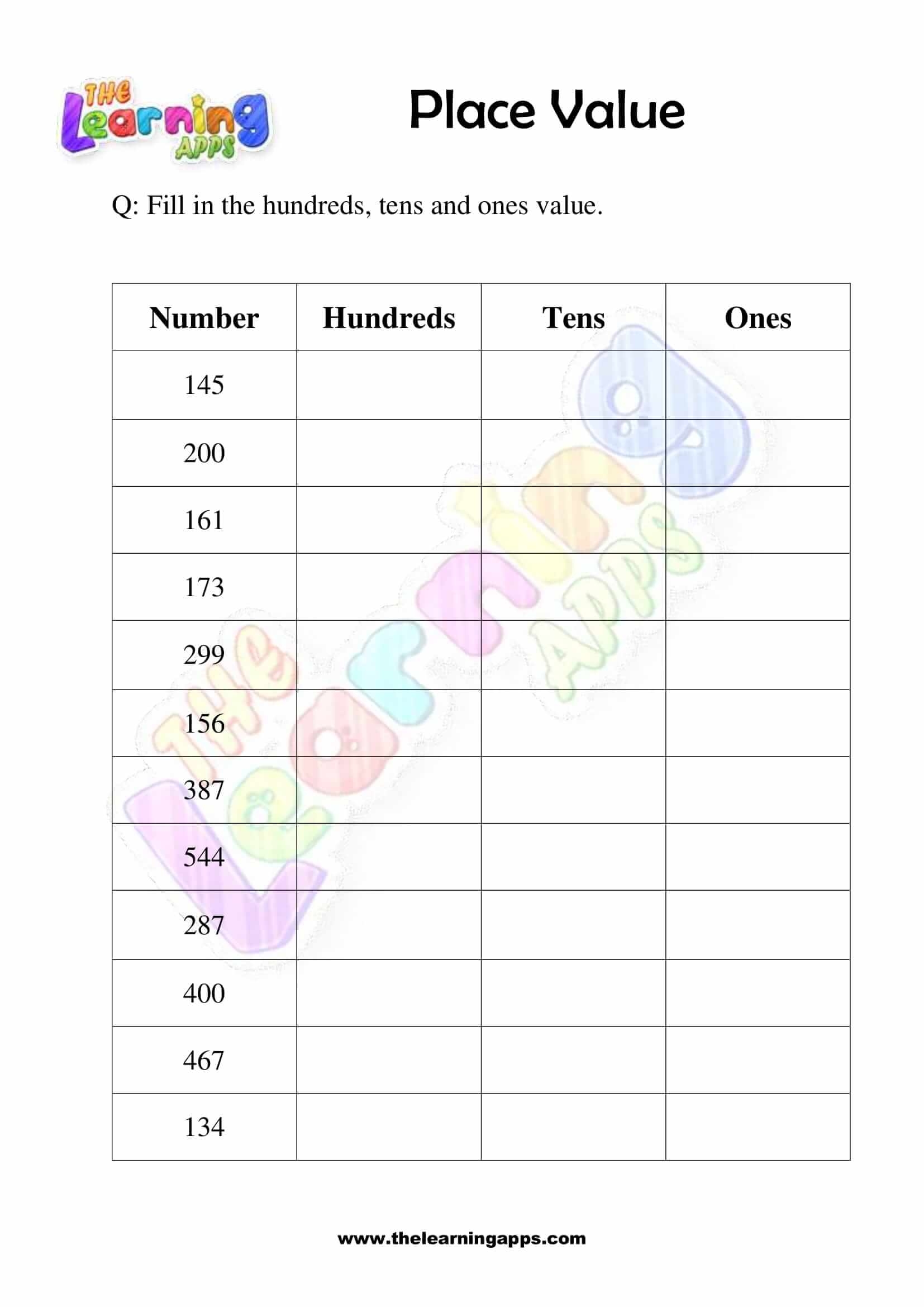 place value and value worksheets