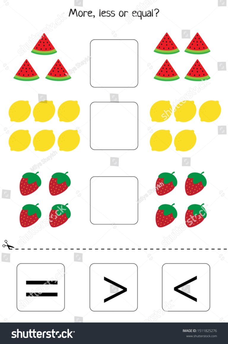 Educational Worksheet Kids More Less Equal Stock Vector Royalty Free 1511825276 Shutterstock