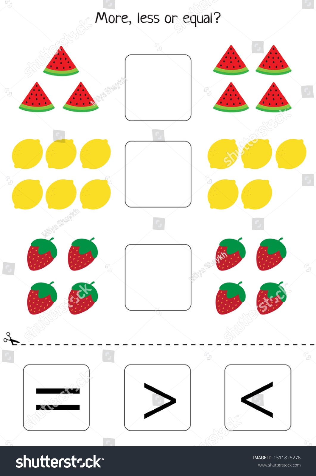 Educational Worksheet Kids More Less Equal Stock Vector Royalty Free 1511825276 Shutterstock