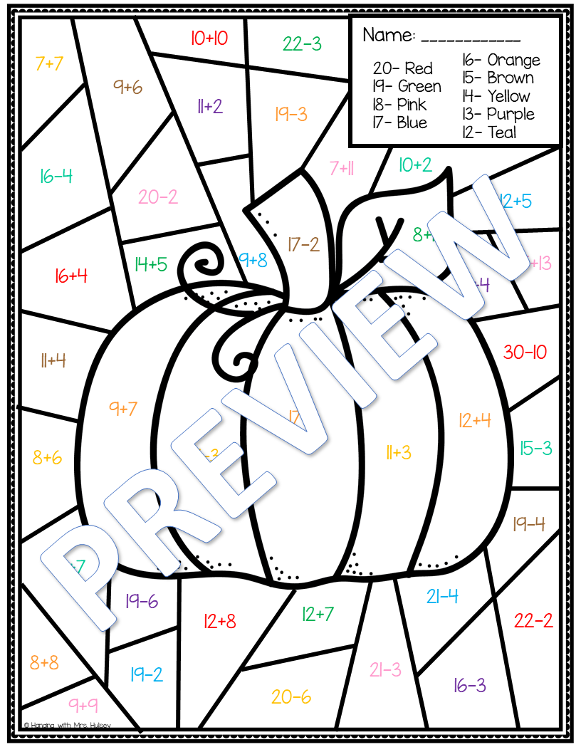 Fall Color By Number Addition And Subtraction My WordPress