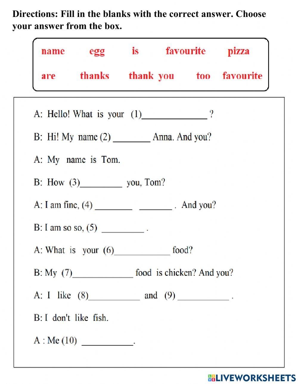 Fill In The Blanks Online Exercise For Grade 2 Worksheets Library