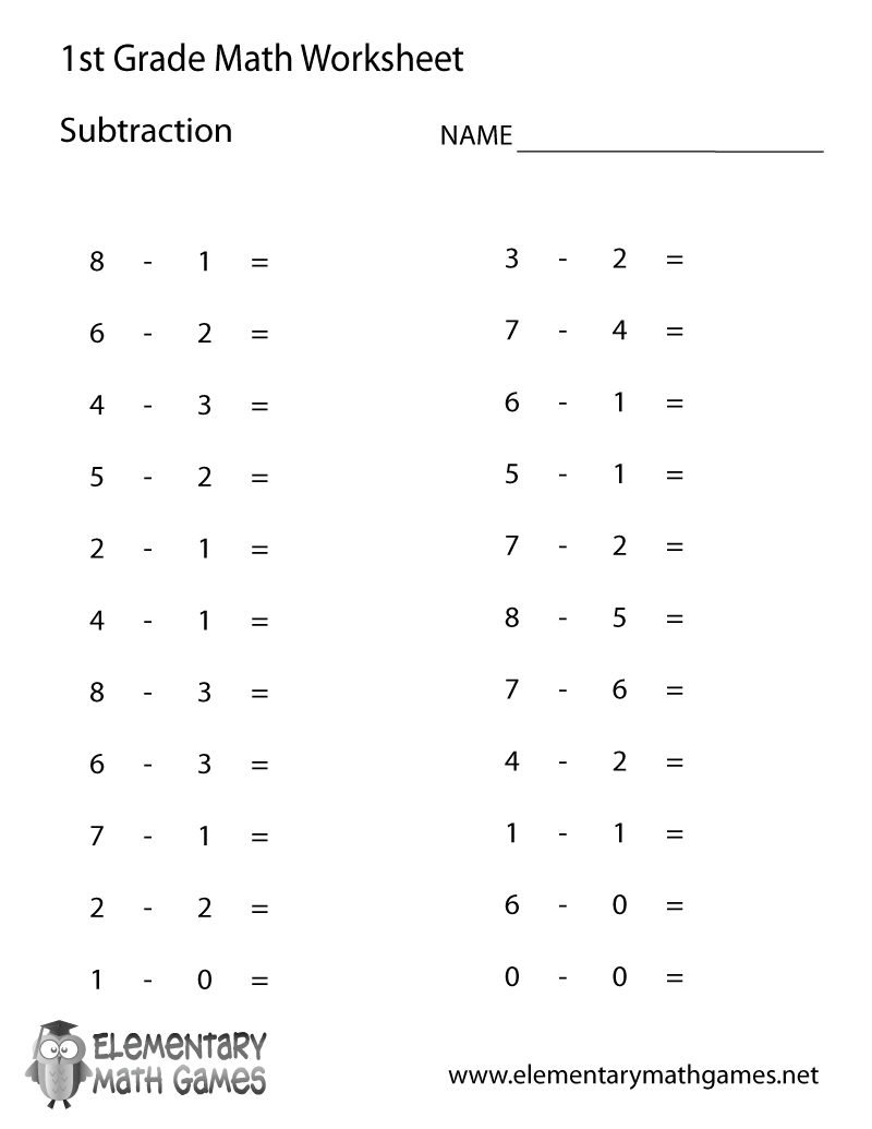 subtraction worksheets for 1st graders