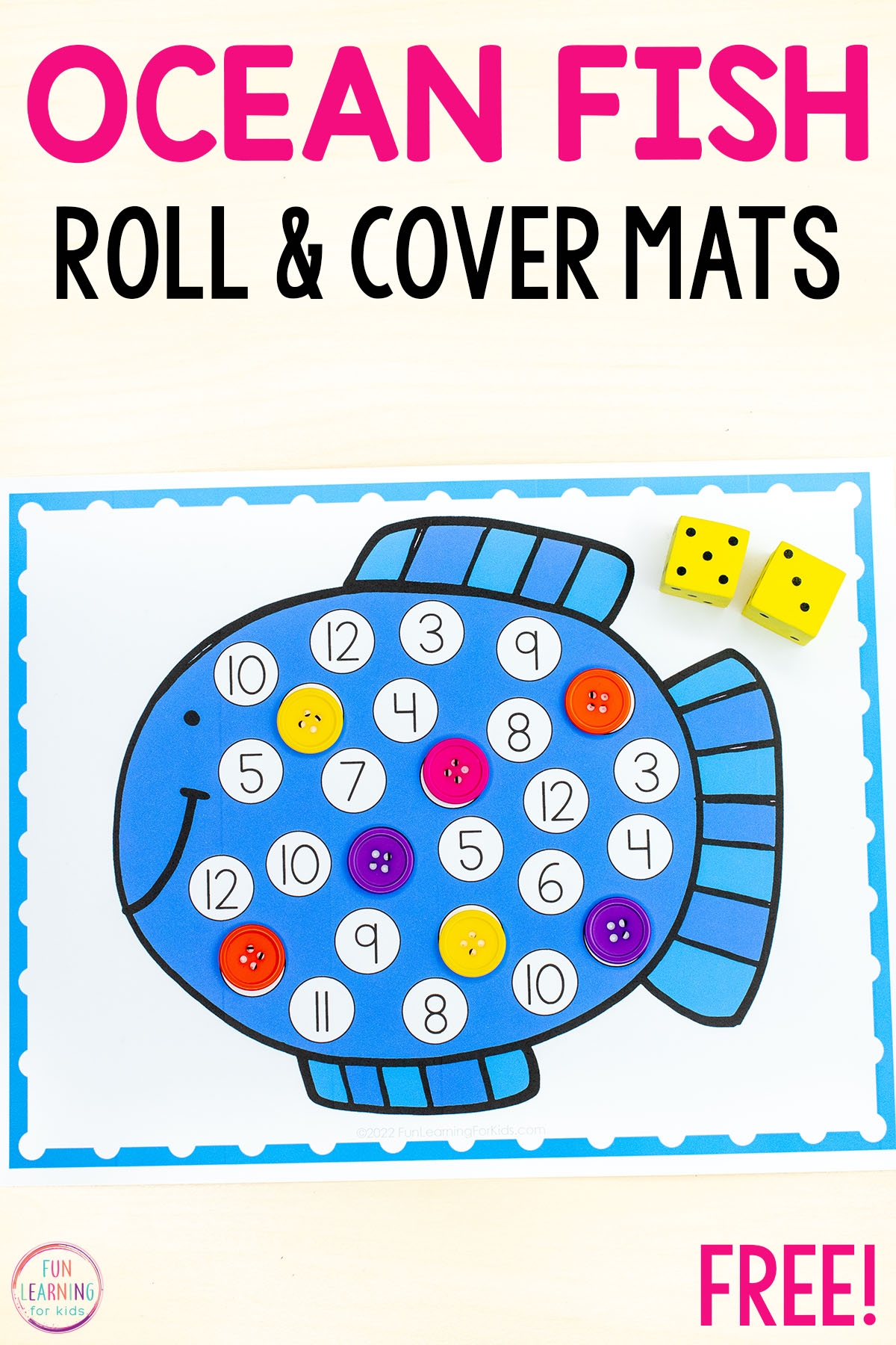 Fish Roll And Cover Number Mats Free Printable