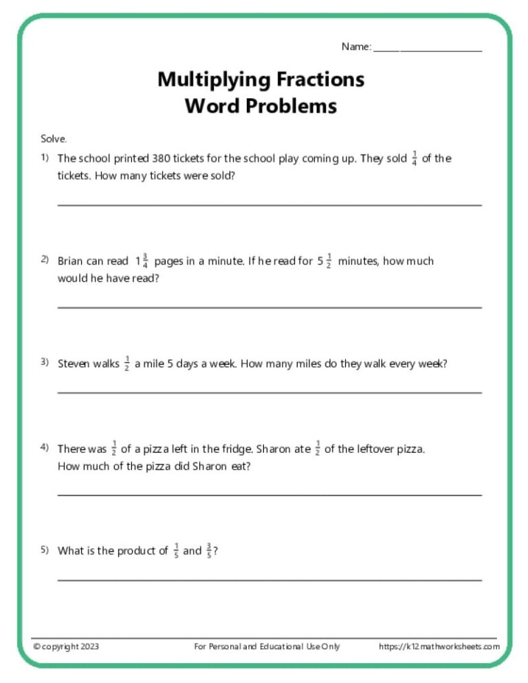Fraction Word Problems Worksheets K12 Math Worksheets