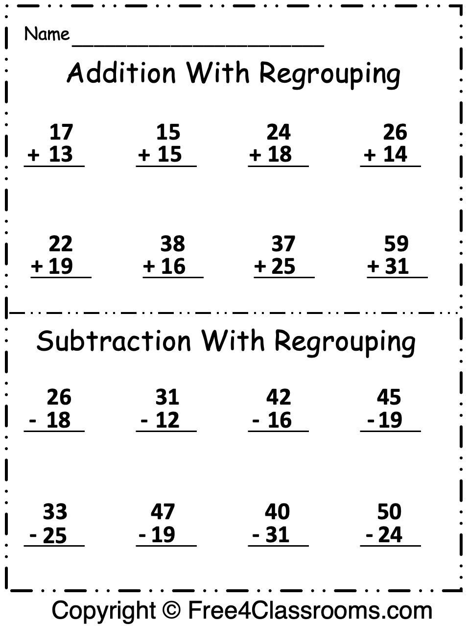 Free 2 Digit Addition And Subtraction Regrouping Free Worksheets Free4Classrooms Free 2 Digit Addition And Subtraction Regrouping Free Worksheets Free4Classrooms
