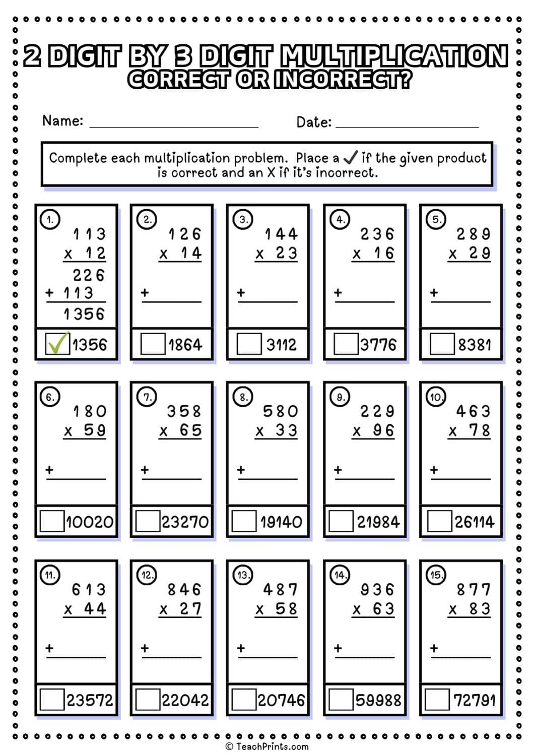 Free 2 Digit By 3 Digit Multiplication Worksheets Teach Prints