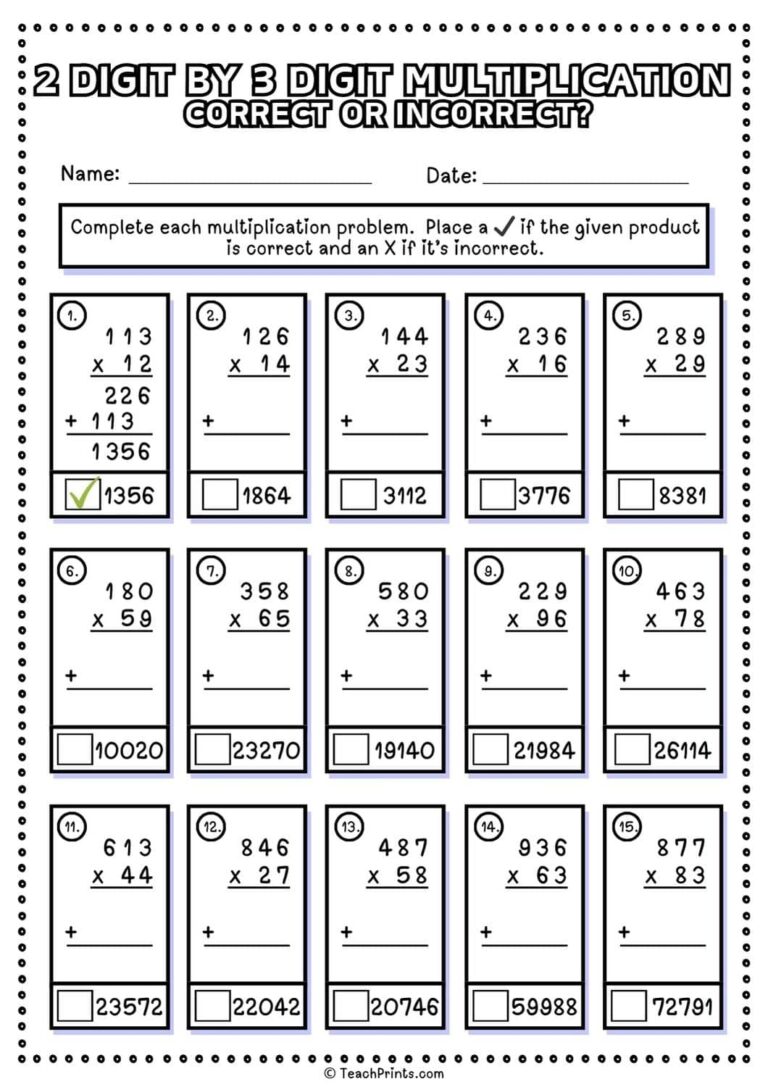 Free 2 Digit By 3 Digit Multiplication Worksheets Teach Prints