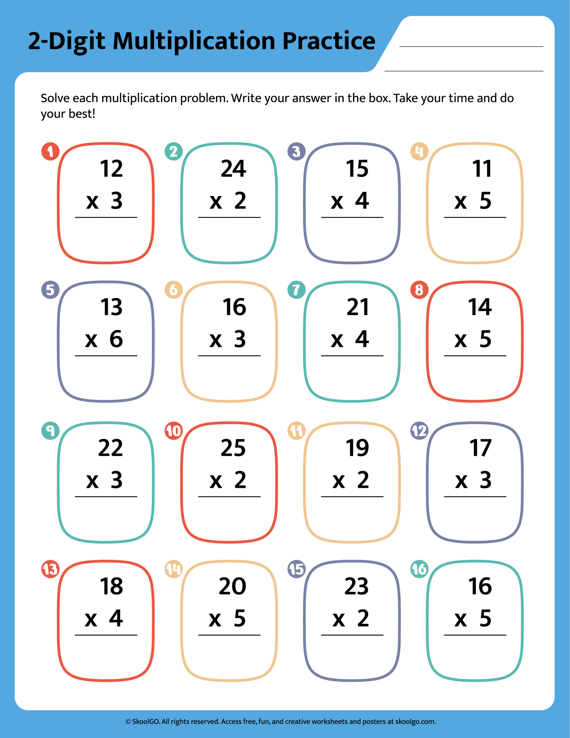 2 digit multiplication worksheets