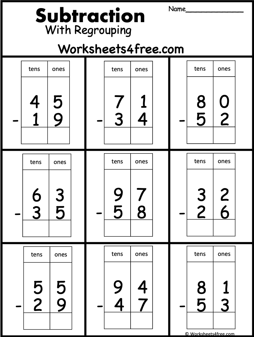 Free 2 Digit Subtraction Worksheet Regrouping Worksheets4Free Free 2 Digit Subtraction Worksheet Regrouping Worksheets4Free