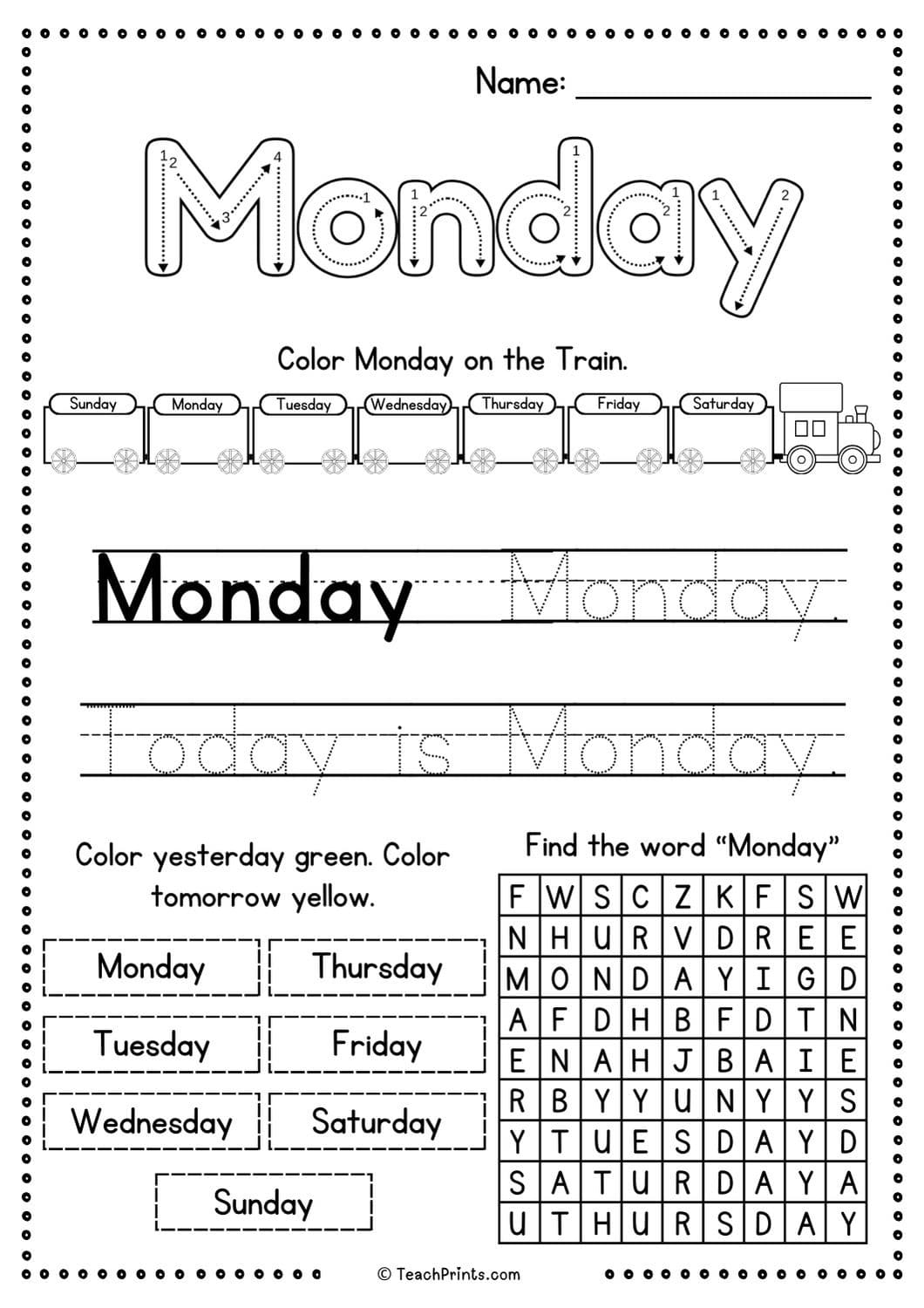 Free Days Of The Week Worksheets Teach Prints Free Days Of The Week Worksheets Teach Prints