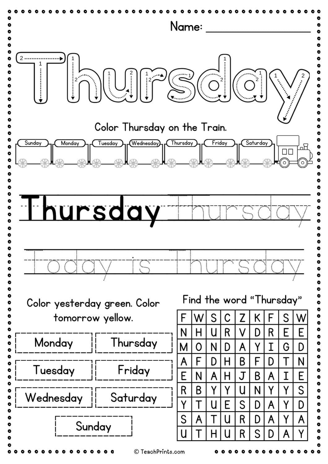 Free Days Of The Week Worksheets Teach Prints