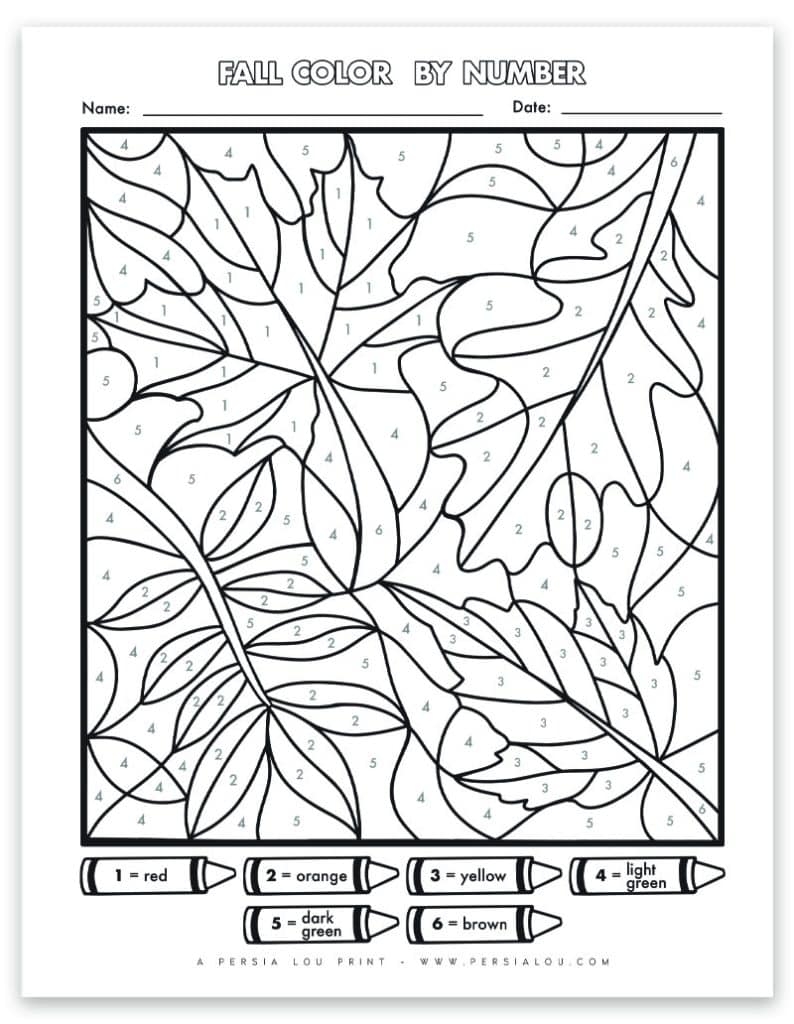 Free Fall Color By Number Fall Leaves Printable Coloring Page Free Fall Color By Number Fall Leaves Printable Coloring Page