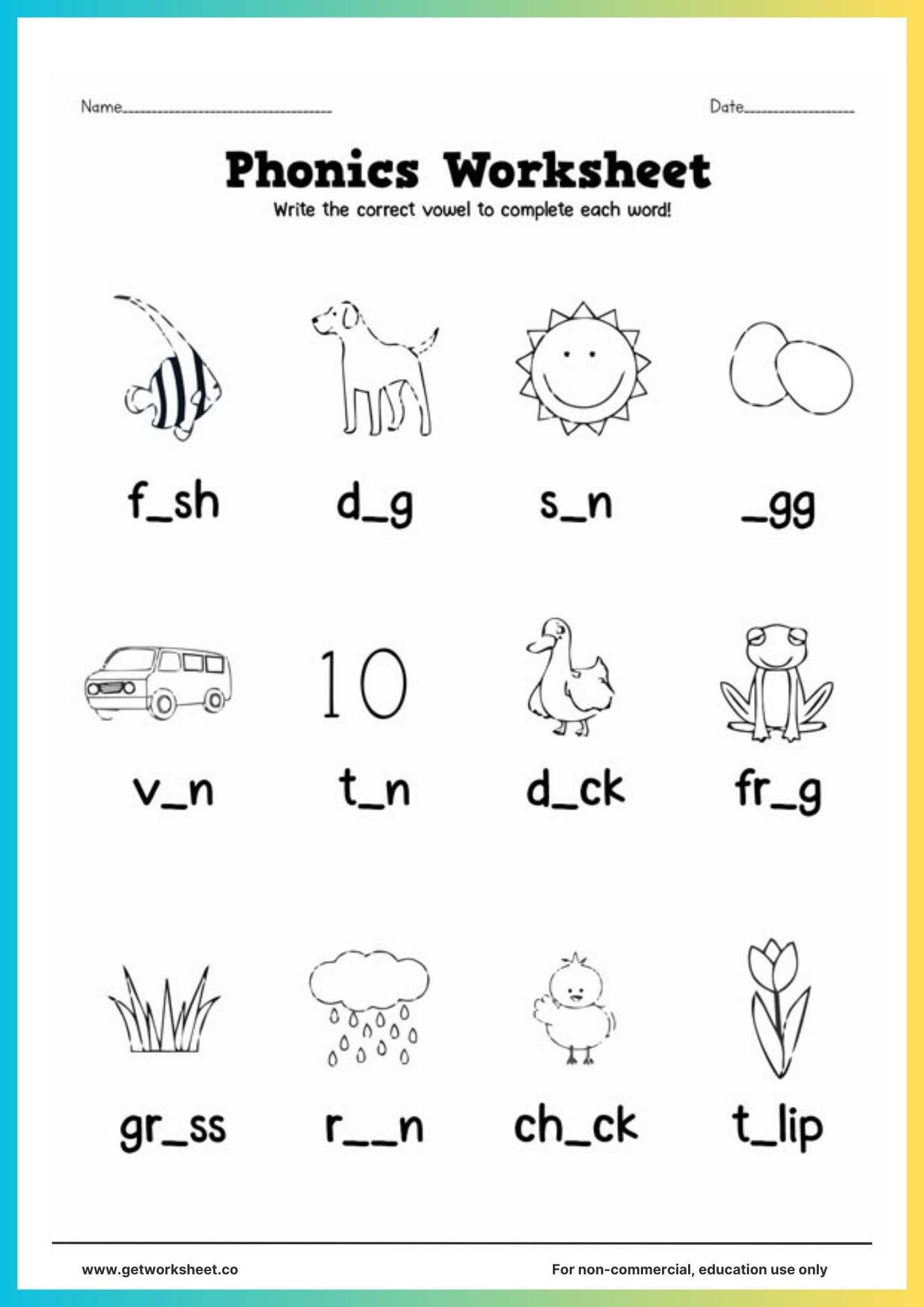 phonics worksheets for kindergarten