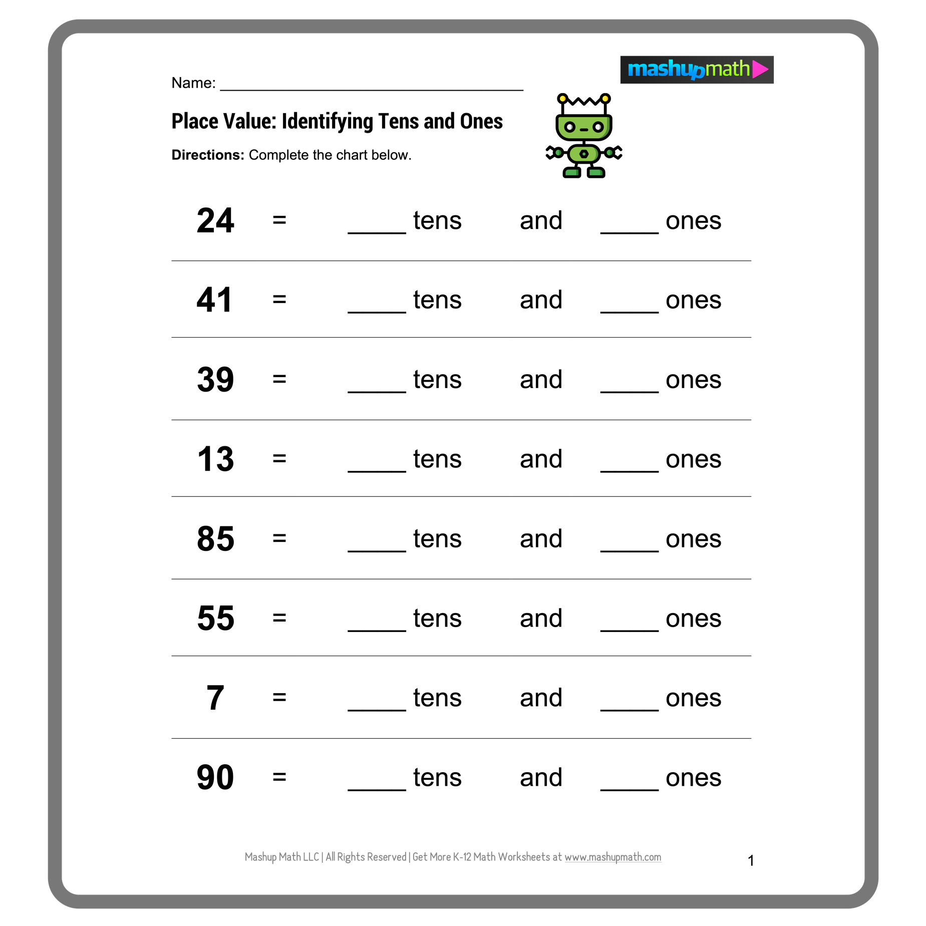 place and value worksheets