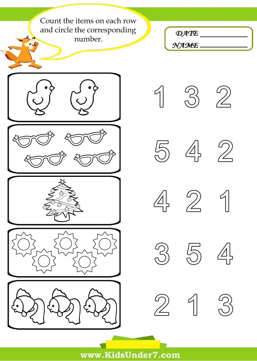 Free Preschool Kindergarten Numbers Counting Worksheets Worksheets Library