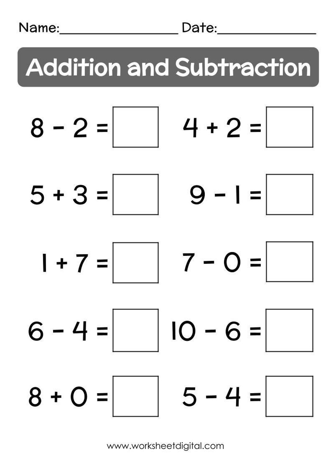 math addition and subtraction worksheets