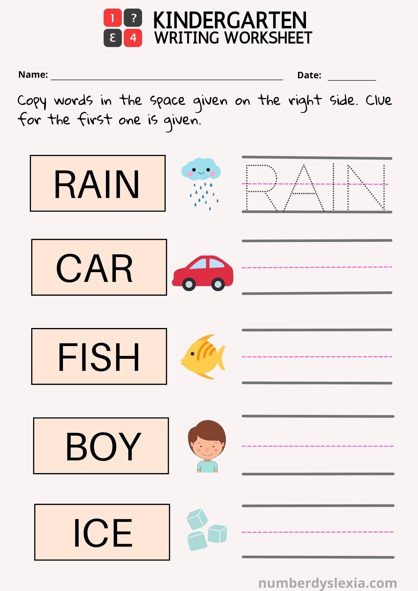 kindergarten writing practice worksheets