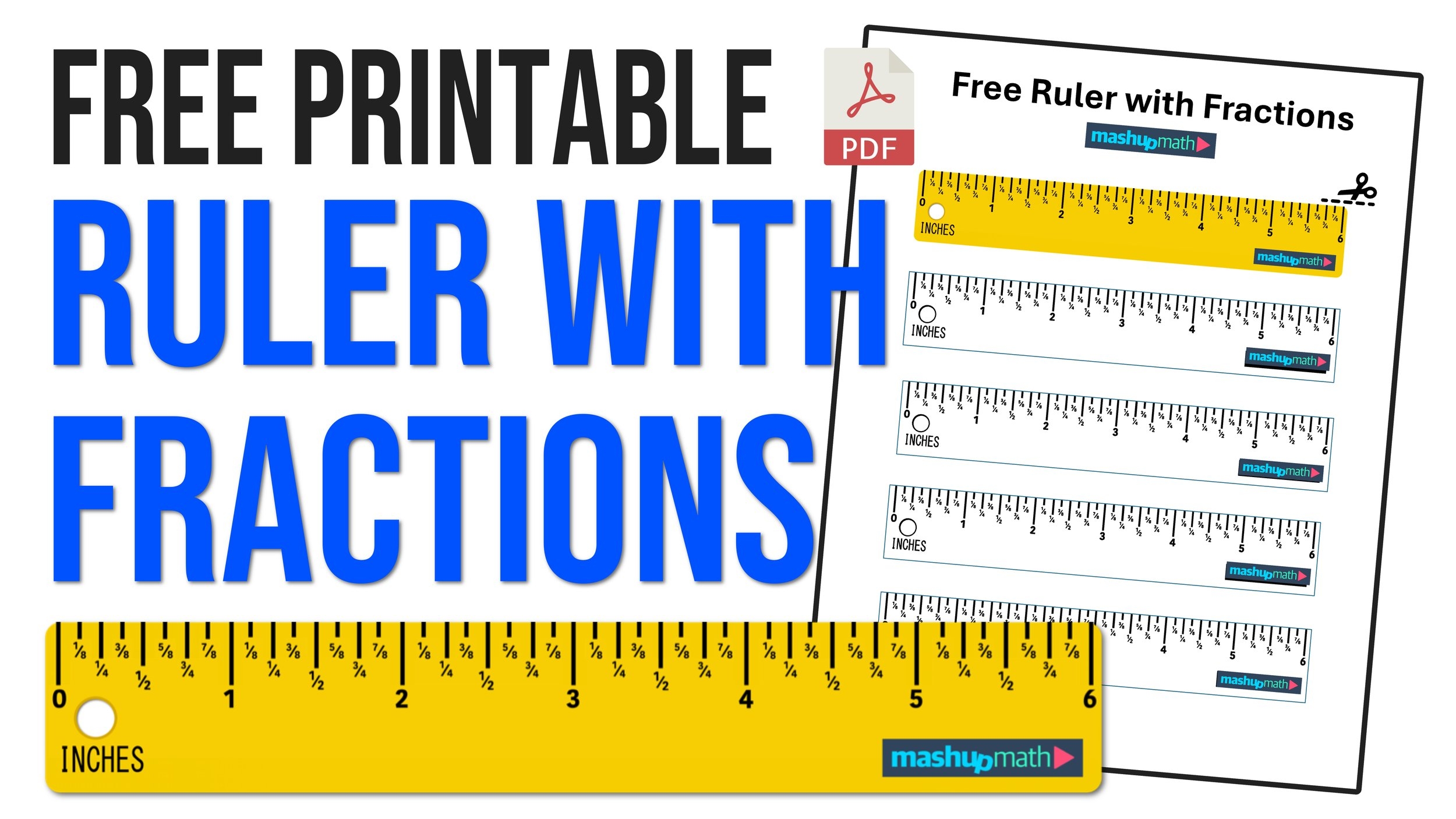Free Printable Ruler With Fractions Mashup Math