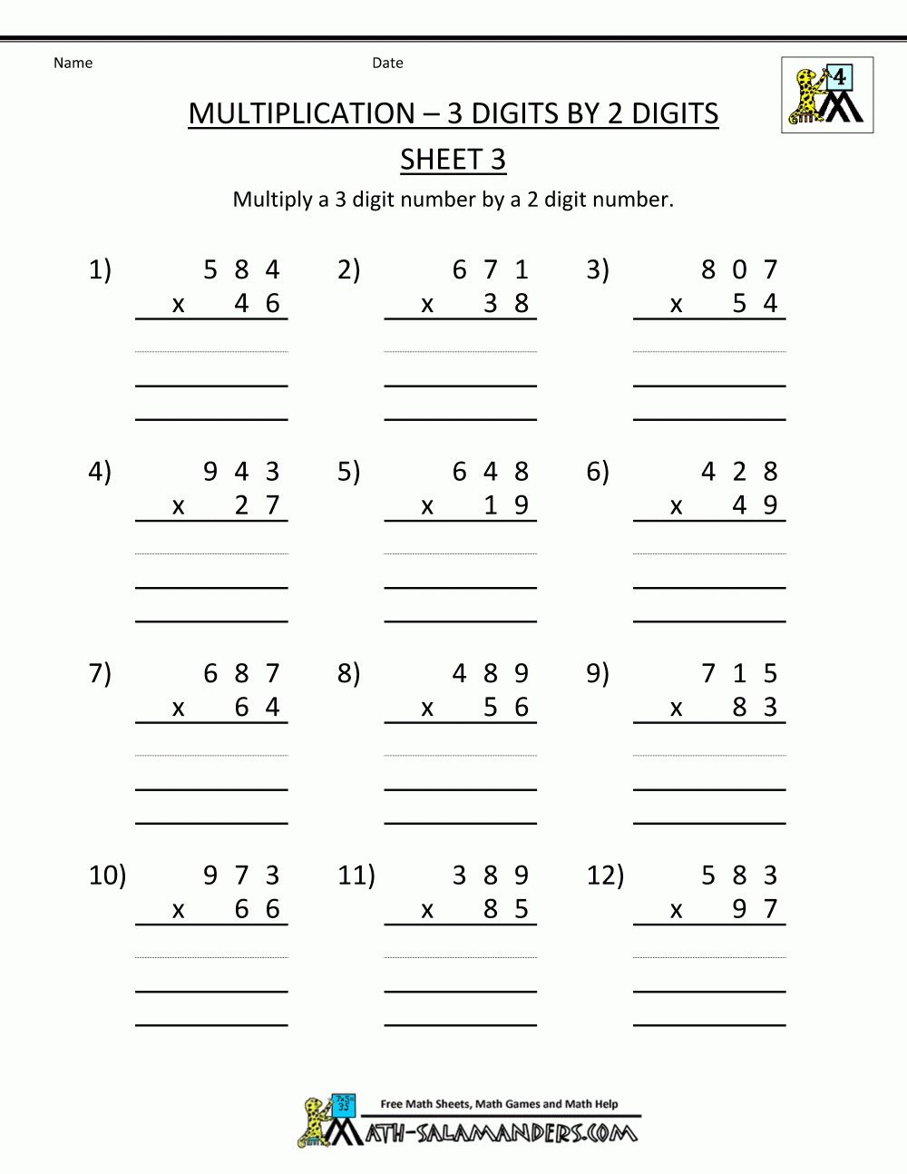 4th grade multiplication worksheets