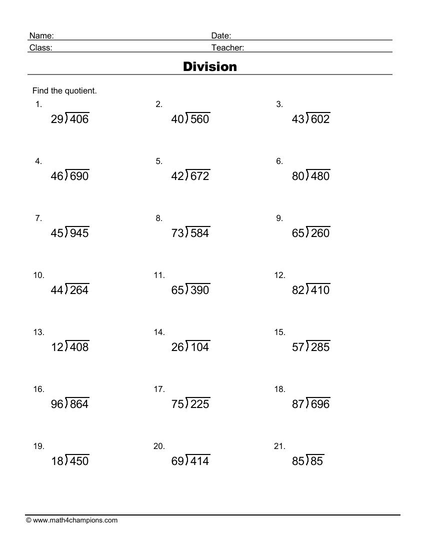 Grade 6 Long Division Worksheets Free Printable Math Practice