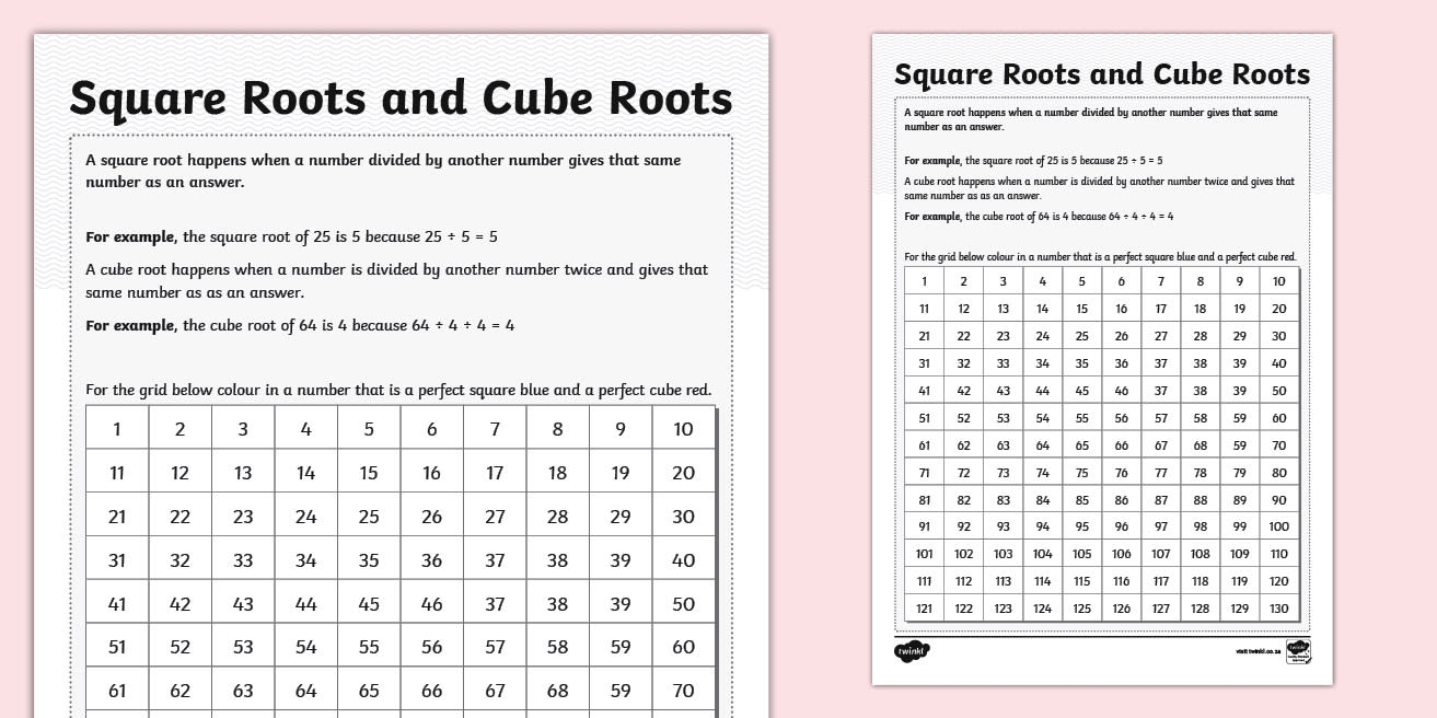 square root activity sheets