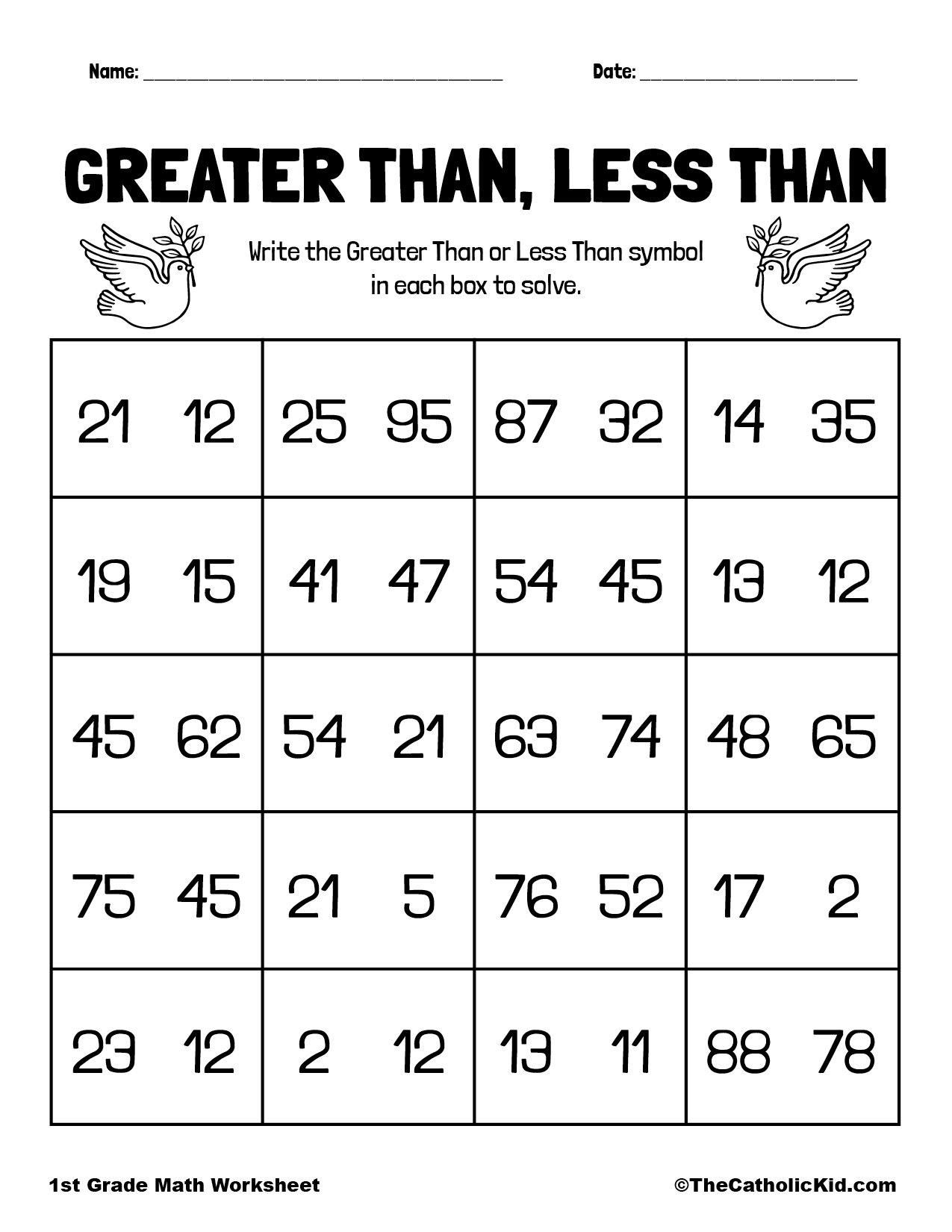 Great Than Less Than Catholic Worksheet TheCatholicKid