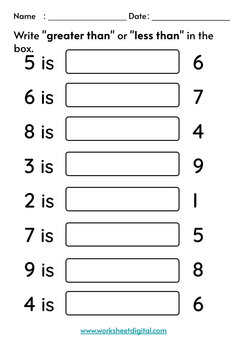 greater than and less than worksheets