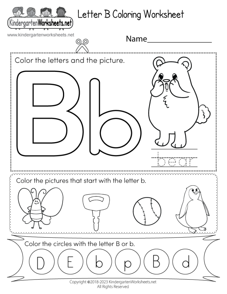Letter B Coloring Worksheet Free Printable Digital PDF