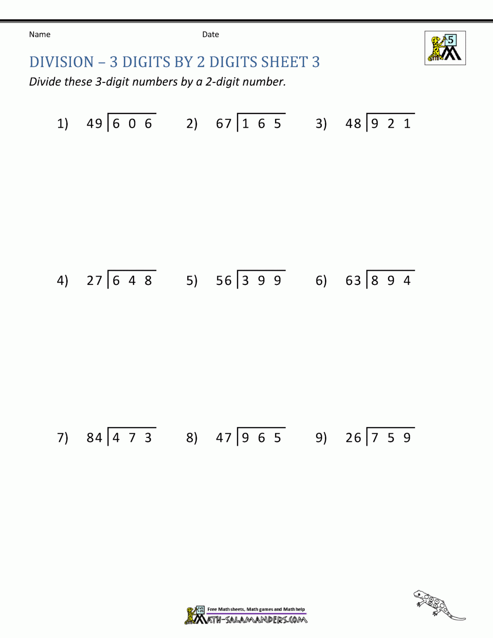 Long Division Worksheets For 5th Grade