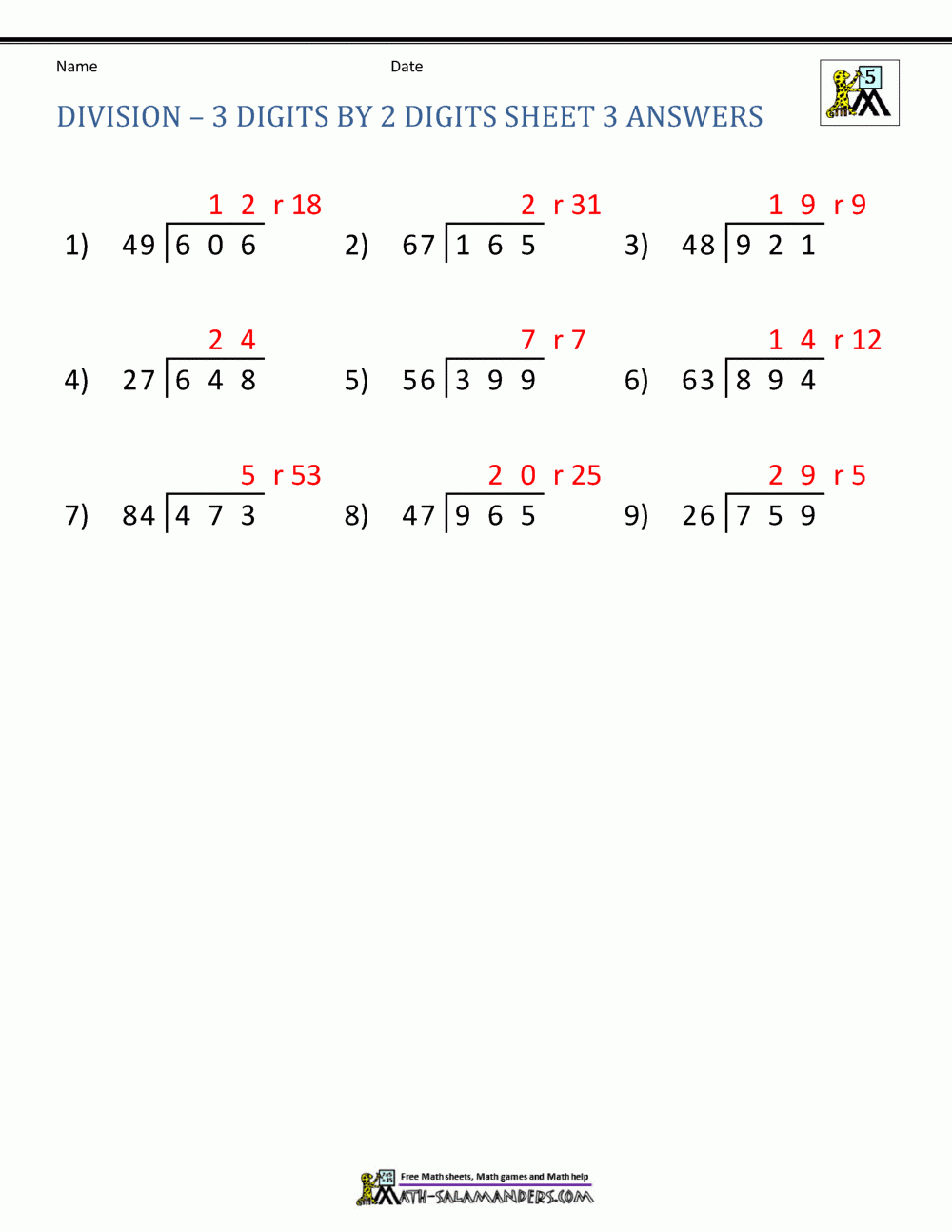 Long Division Worksheets For 5th Grade