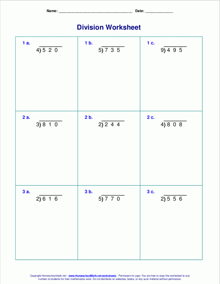 Long Division Worksheets For Grades 4 6