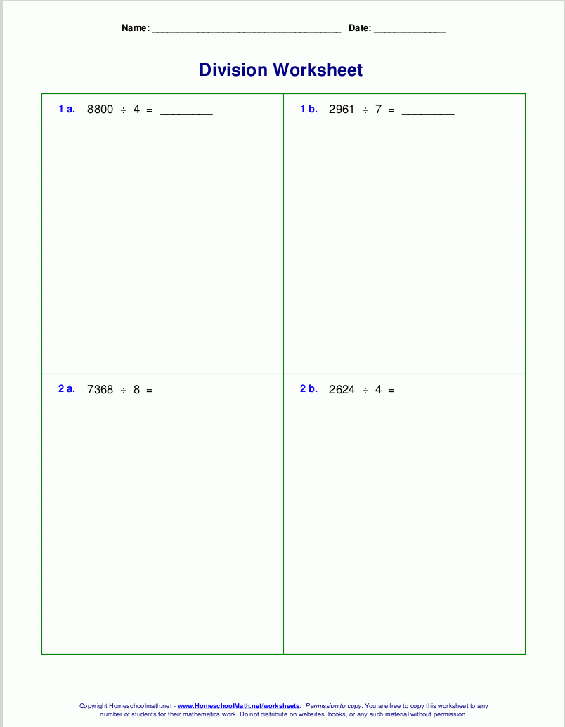 long division activity sheets