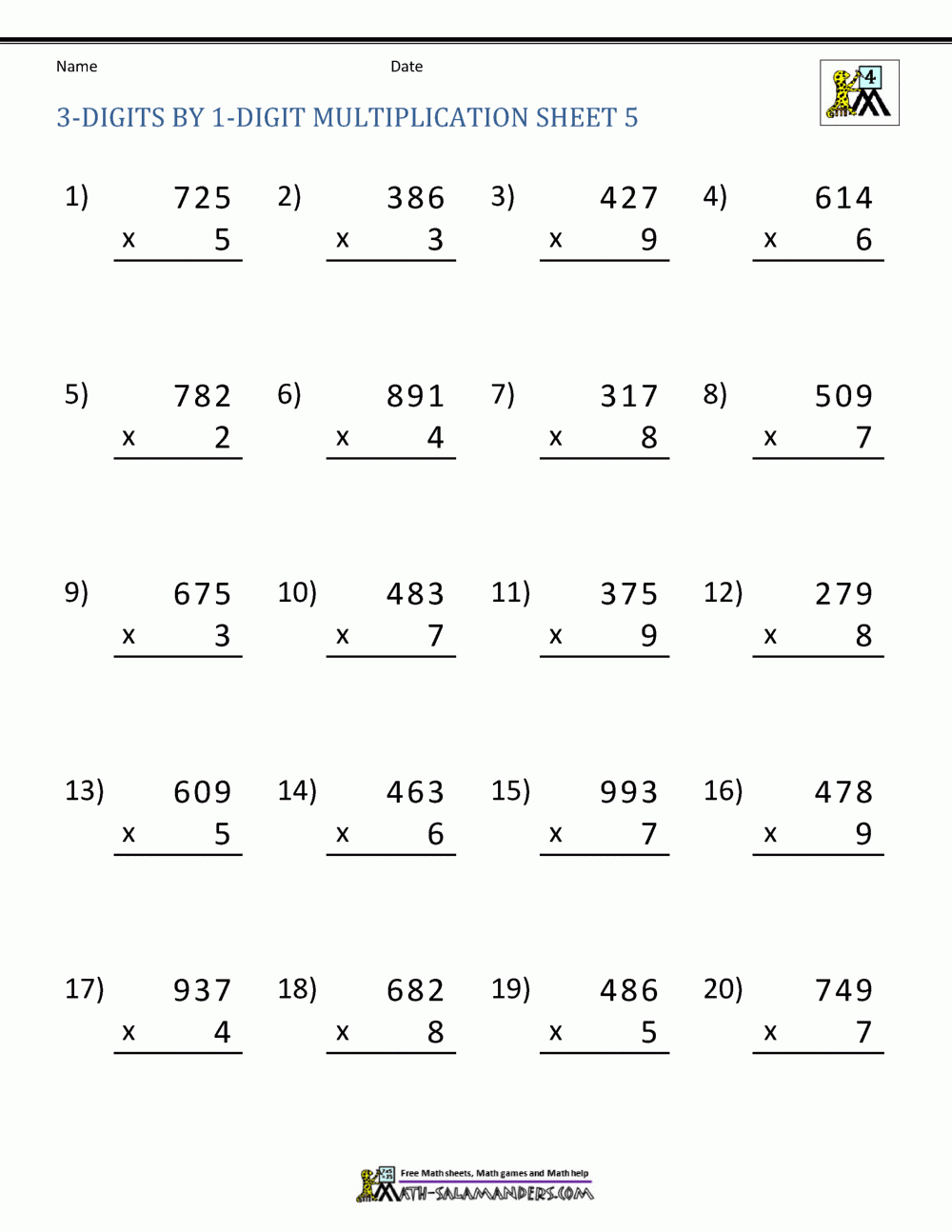 Math Multiplication Worksheets 4th Grade