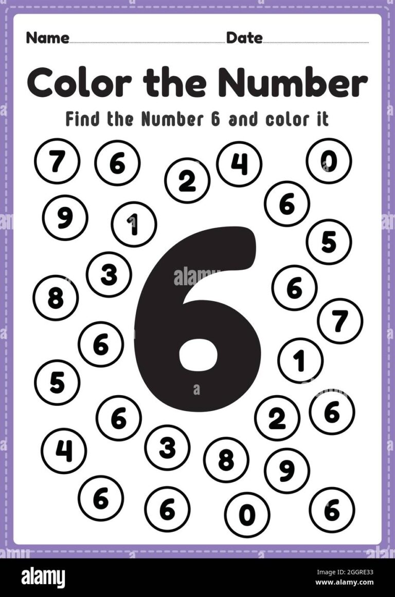 Maths Worksheet For Nursery Number 6 Coloring Maths Activities For Preschool And Kindergarten Kids To Learn Basic Mathematics Skills In A Printable P Stock Vector Image Art Alamy